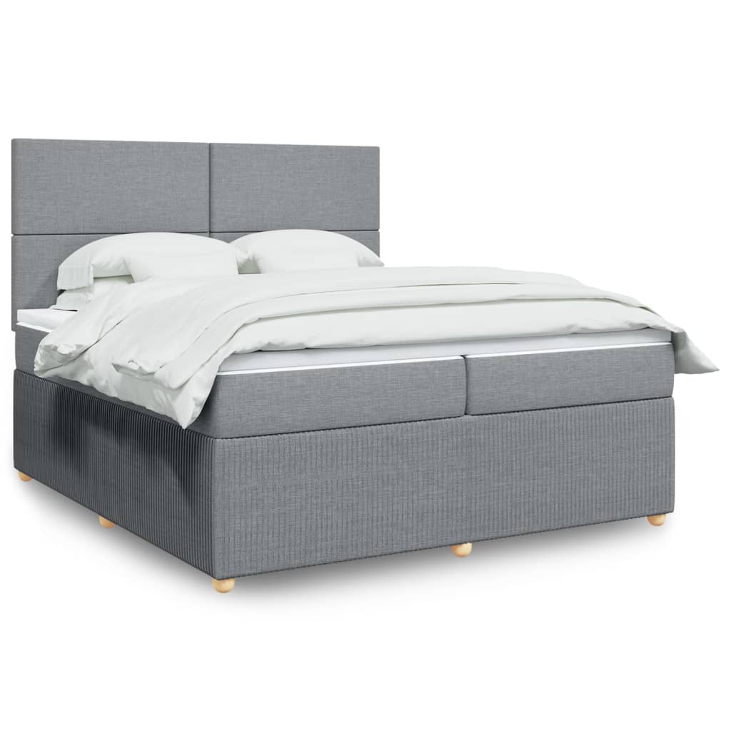 Box Spring Postel S Matrací Textil Světle Šedá