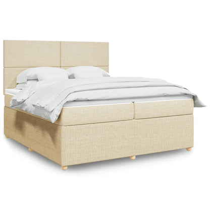 Box Spring Postel S Matrací Textil Krémová