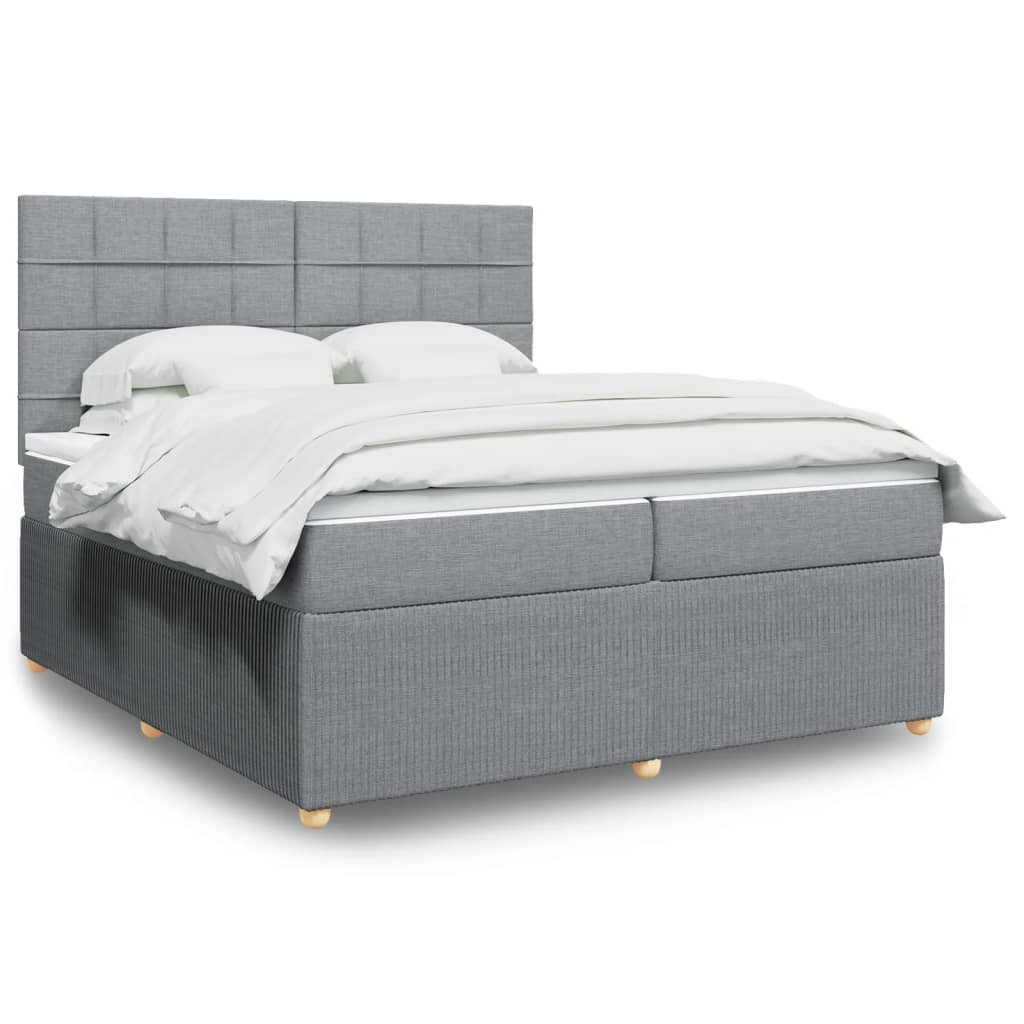Box Spring Postel S Matrací Textil Světle Šedá