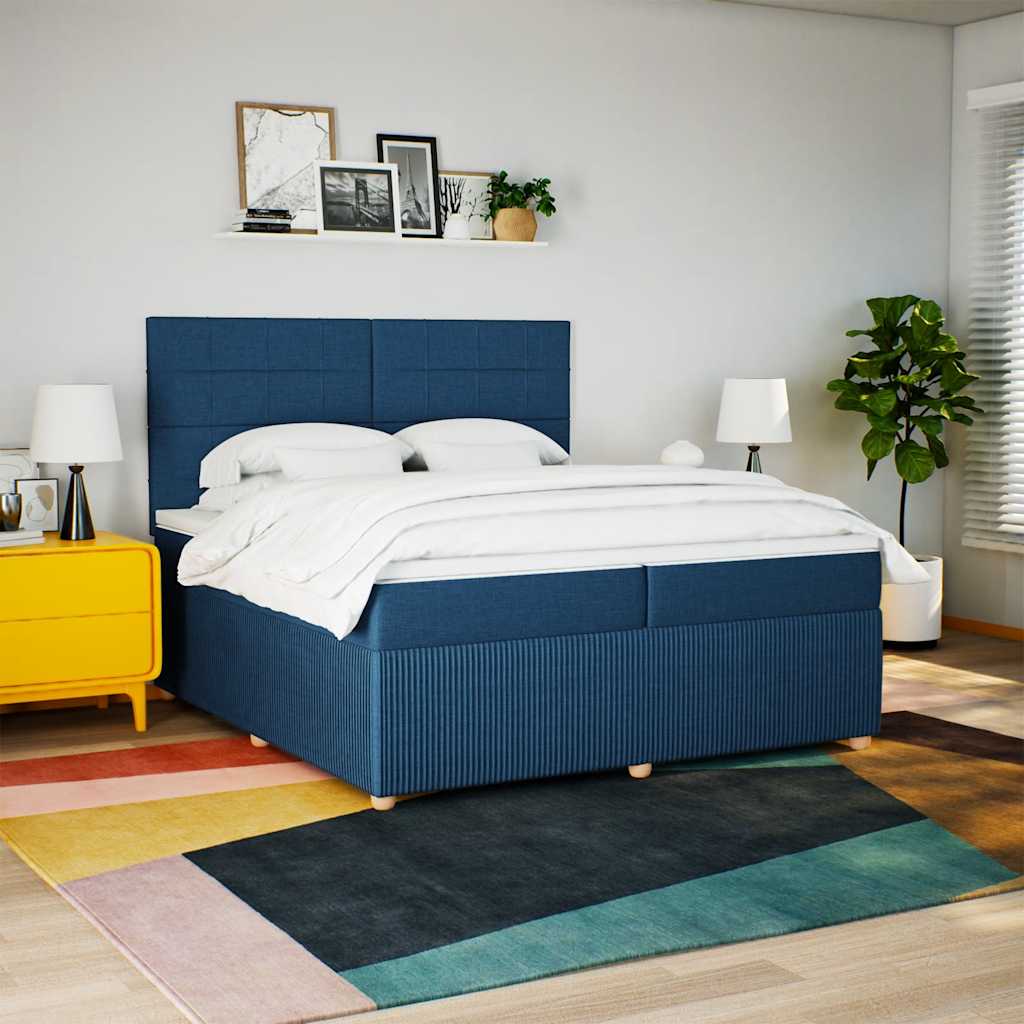 Box Spring Postel S Matrací Modrá 200X200 Cm Textil