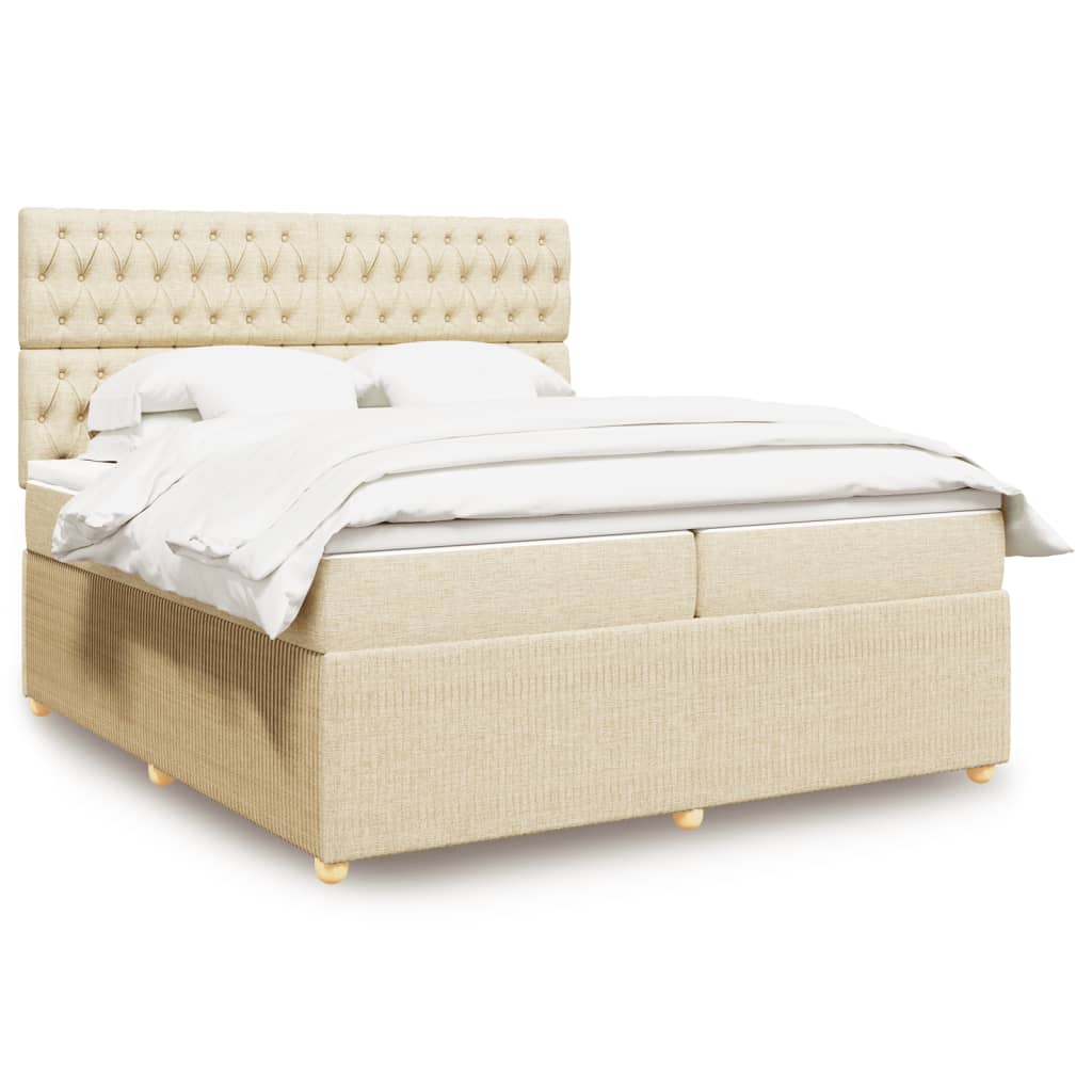 Box Spring Postel S Matrací Textil Krémová