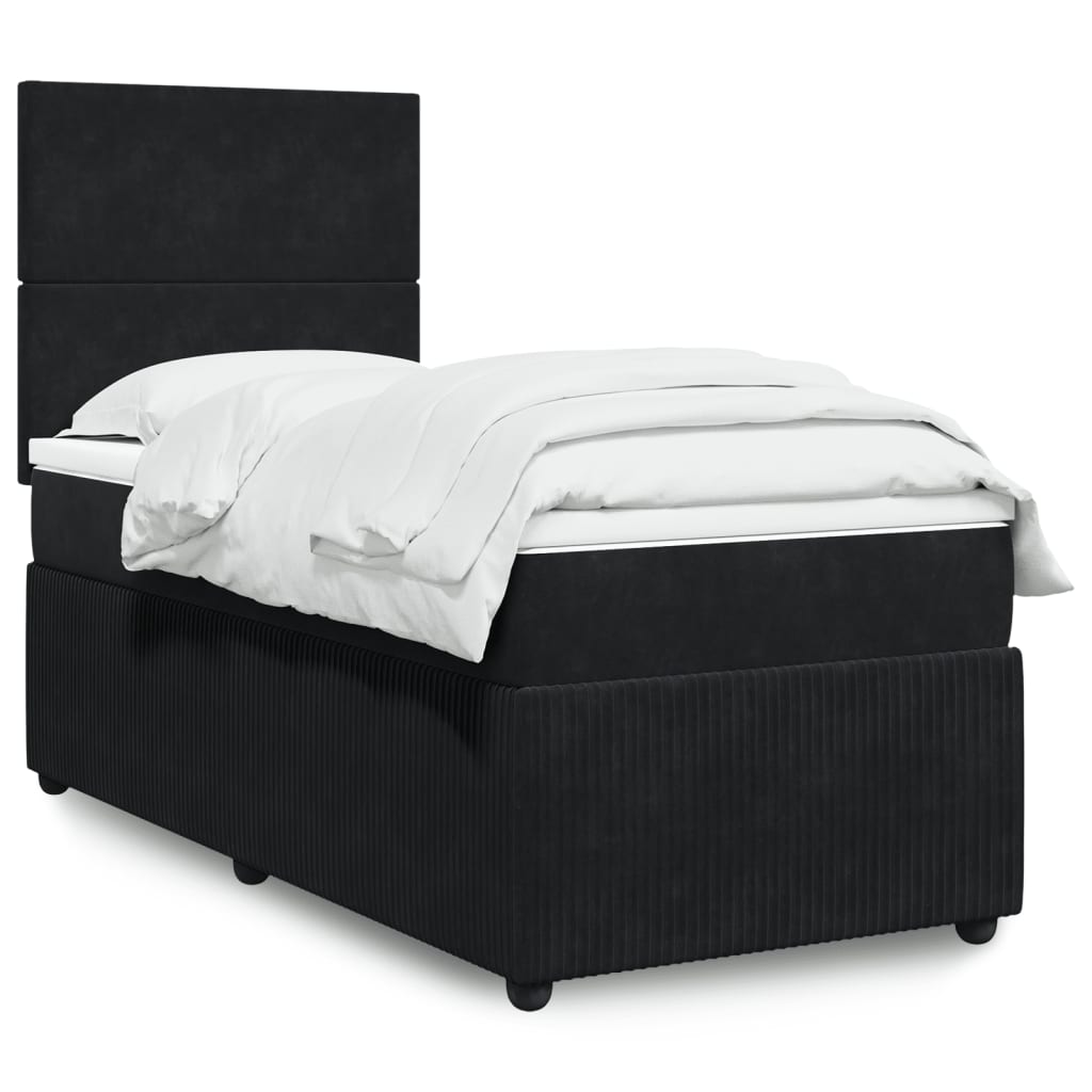 Box Spring Postel S Matrací Černá Samet Černá