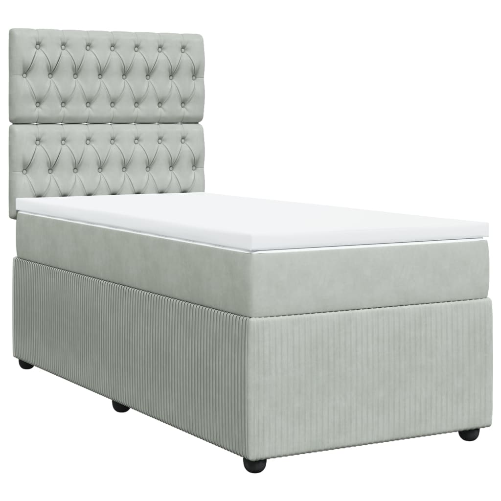 Box Spring Postel S Matrací Samet Světle Šedá