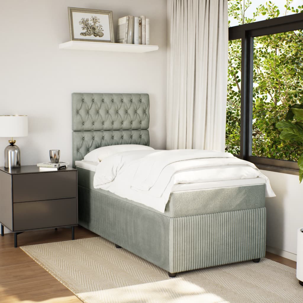 Box Spring Postel S Matrací Samet Světle Šedá