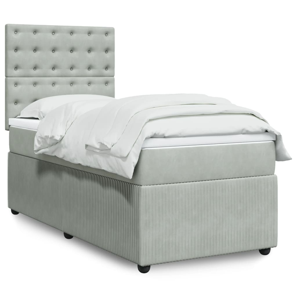 Box Spring Postel S Matrací Samet Světle Šedá