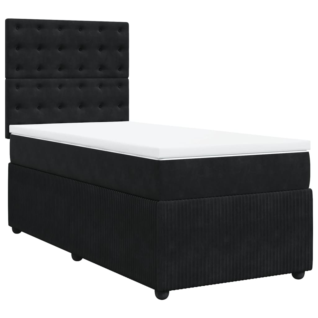 Box Spring Postel S Matrací Černá Samet Černá