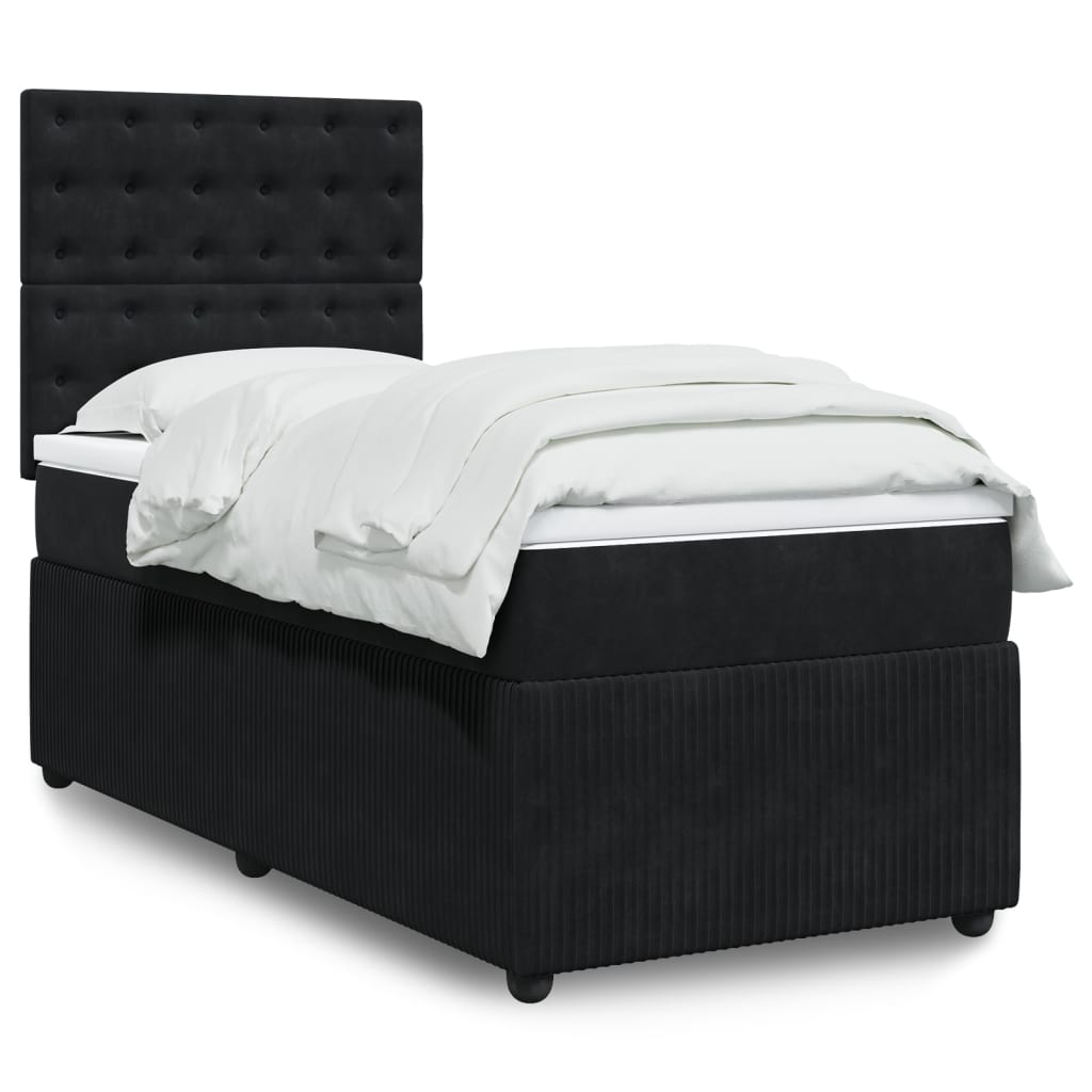 Box Spring Postel S Matrací Černá Samet Černá