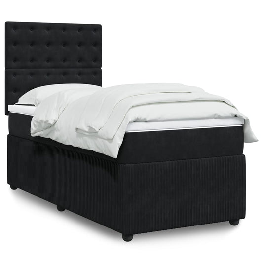 Box Spring Postel S Matrací Černá Samet Černá