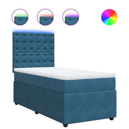 Box Spring Postel S Matrací Samet Modrá