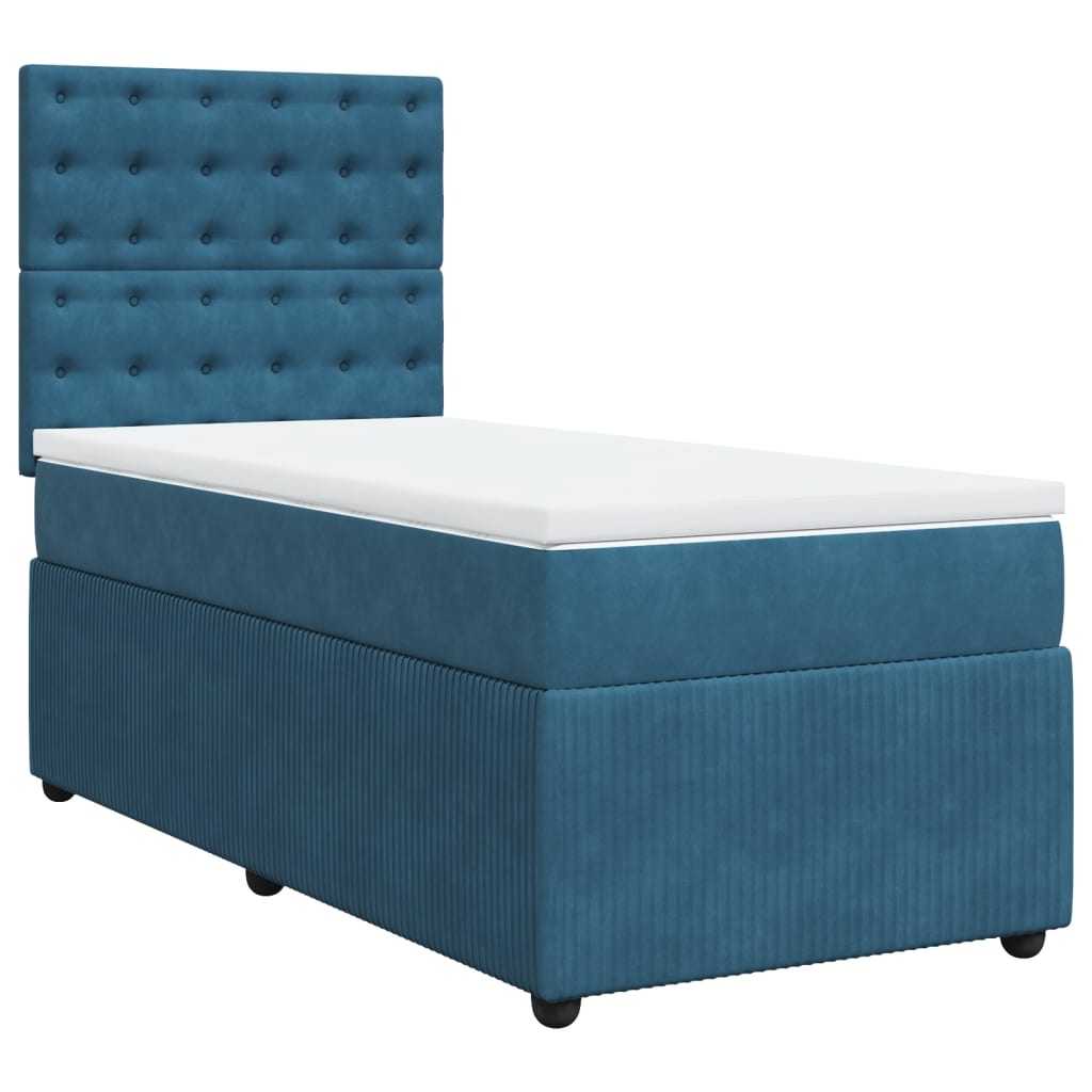 Box Spring Postel S Matrací Samet Modrá