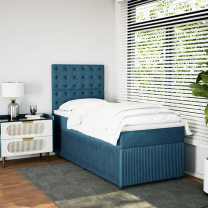 Box Spring Postel S Matrací Samet Modrá
