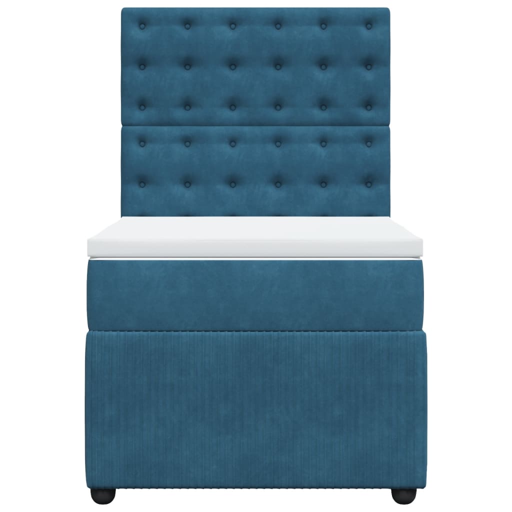 Box Spring Postel S Matrací Samet Modrá