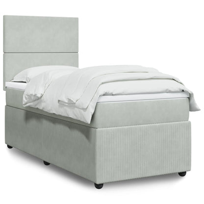 Box Spring Postel S Matrací Samet Světle Šedá