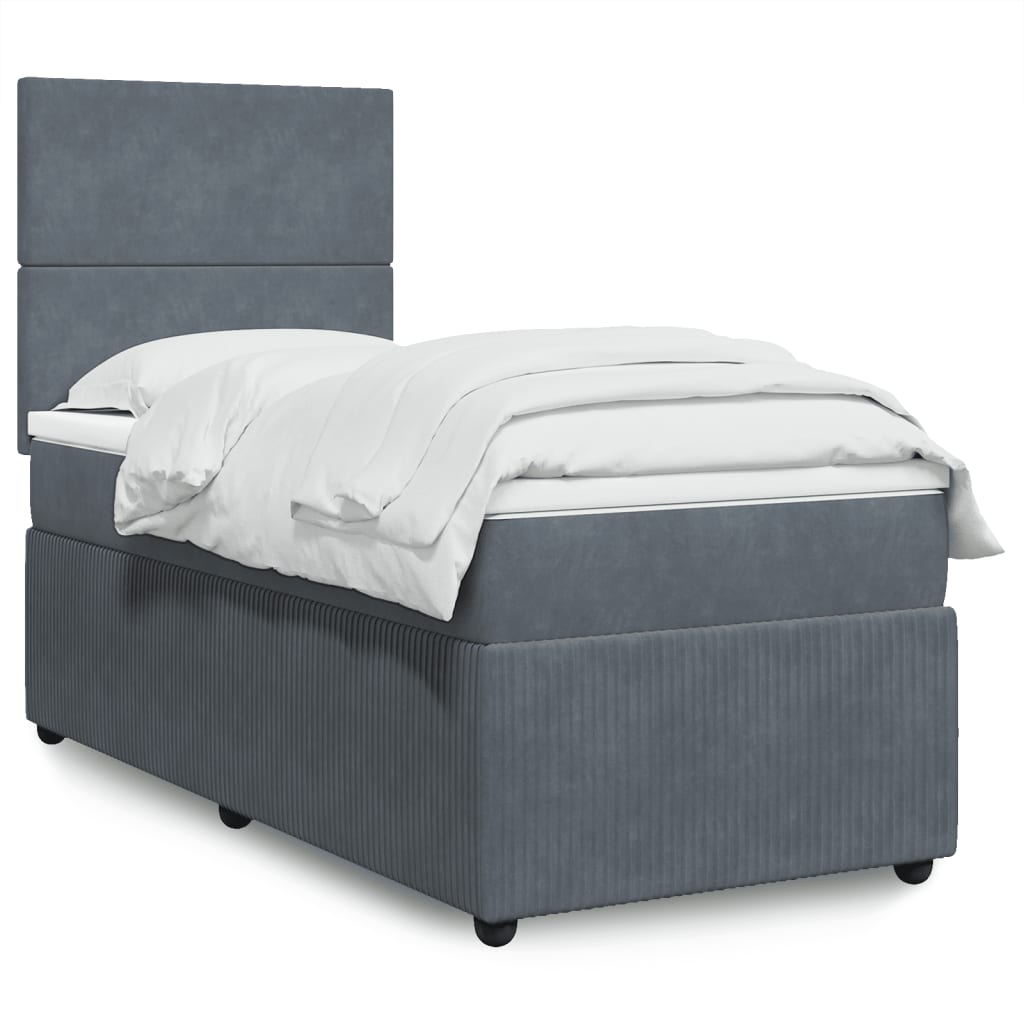 Box Spring Postel S Matrací Samet Tmavě Šedá
