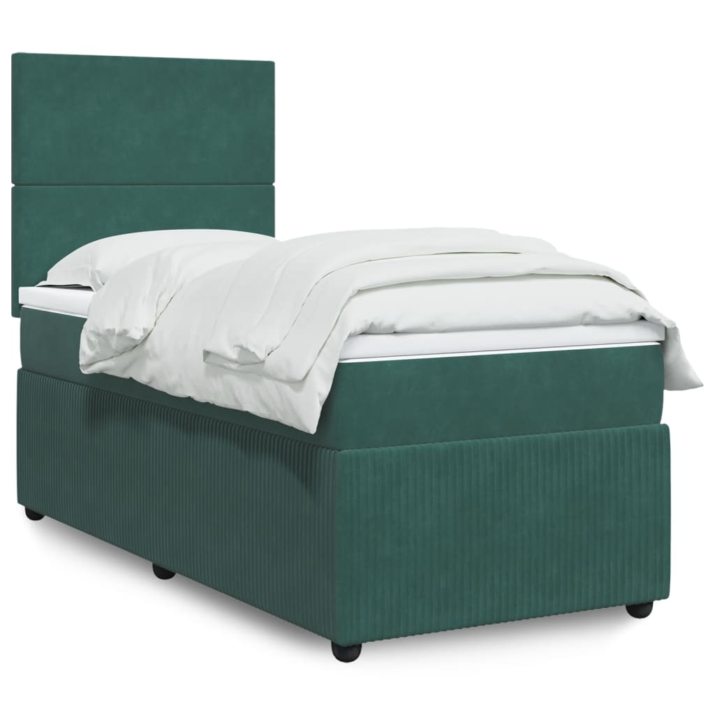 Box Spring Postel S Matrací Samet Tmavě Zelená