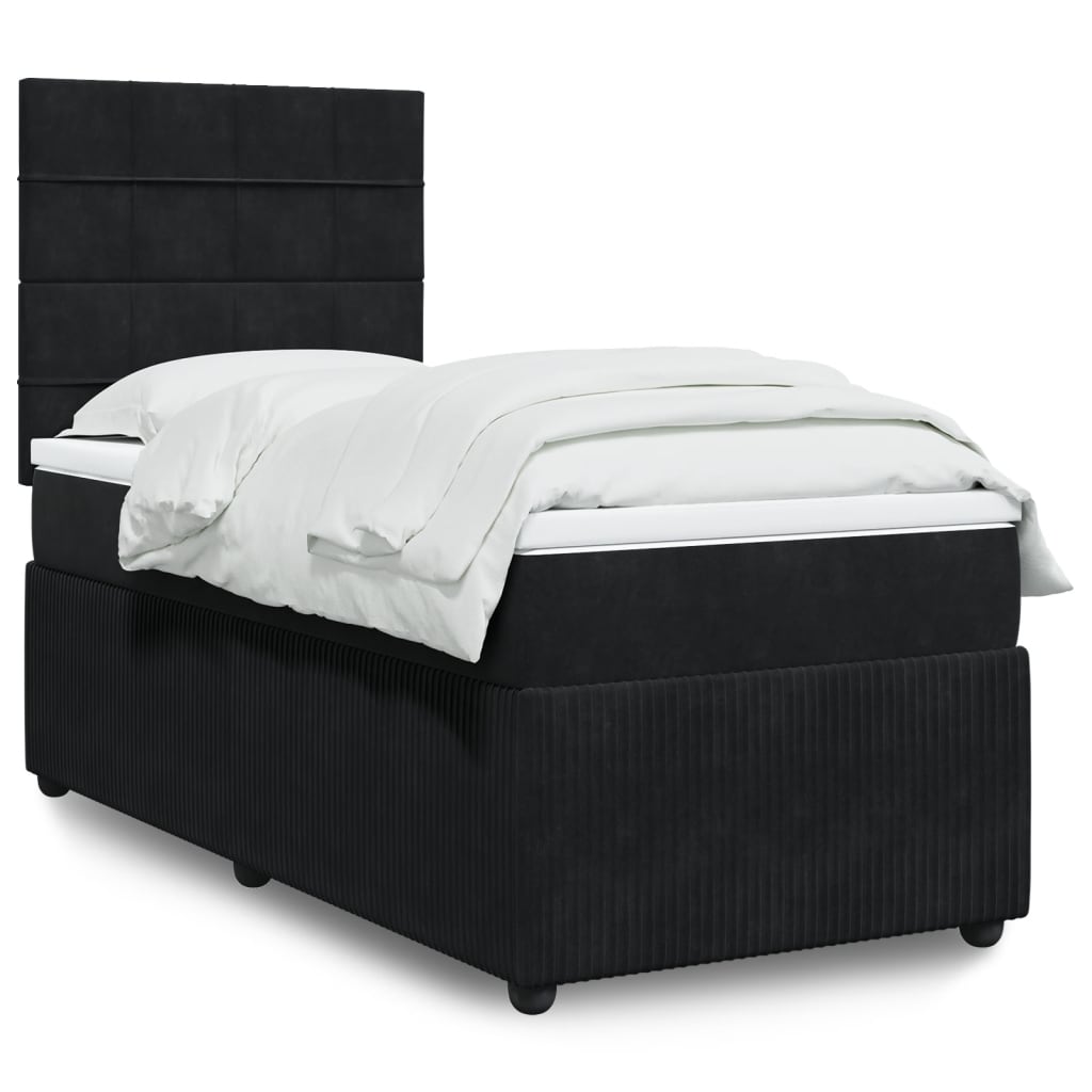 Box Spring Postel S Matrací Černá Samet Černá