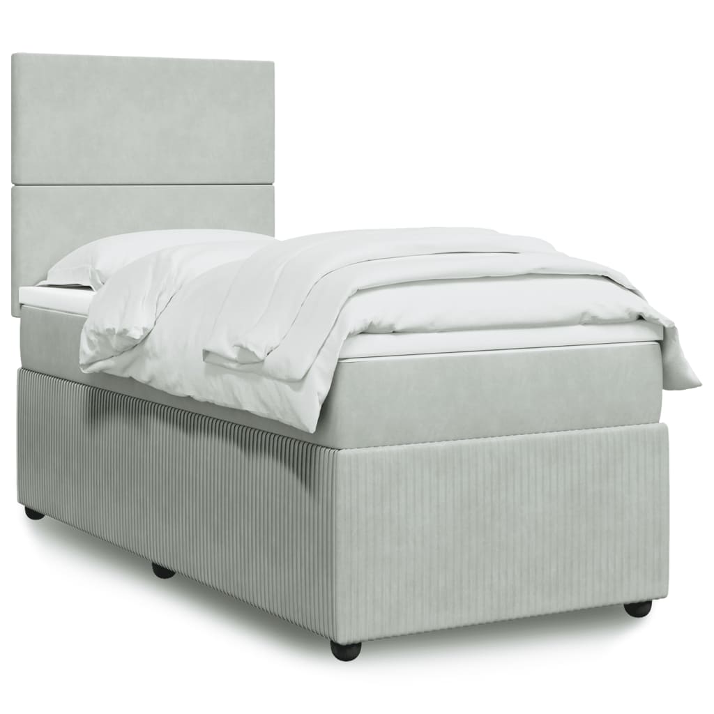 Box Spring Postel S Matrací Samet Světle Šedá