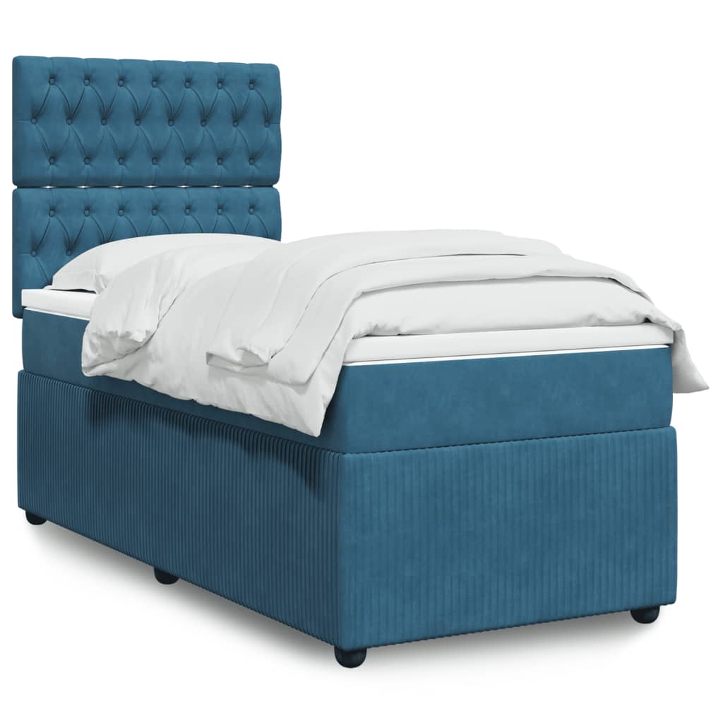 Box Spring Postel S Matrací Samet Modrá