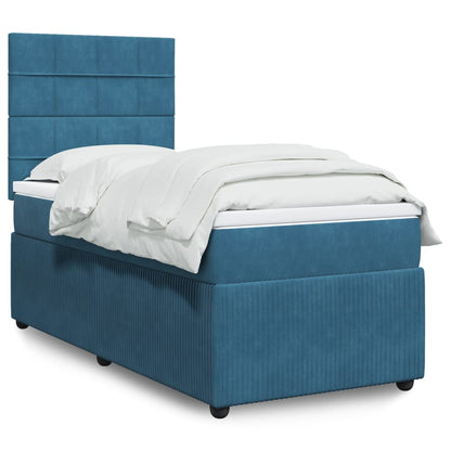 Box Spring Postel S Matrací Samet Modrá