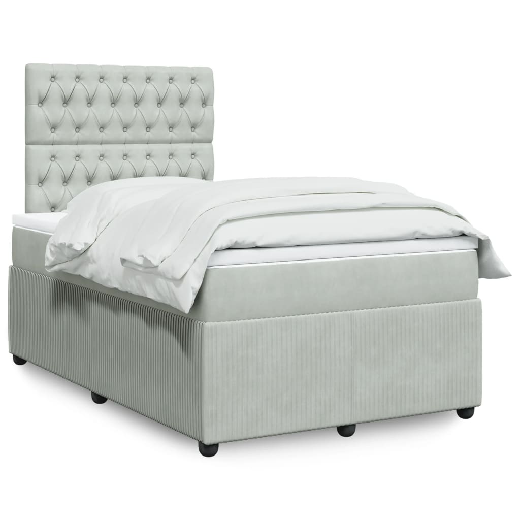 Box Spring Postel S Matrací Samet Světle Šedá