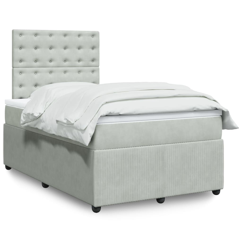 Box Spring Postel S Matrací Samet Světle Šedá