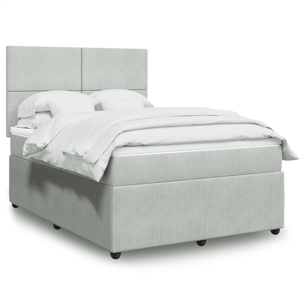 Box Spring Postel S Matrací Samet Světle Šedá