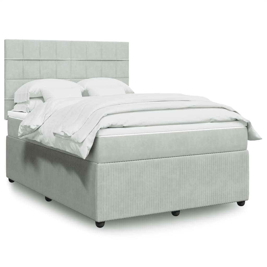 Box Spring Postel S Matrací Samet Světle Šedá
