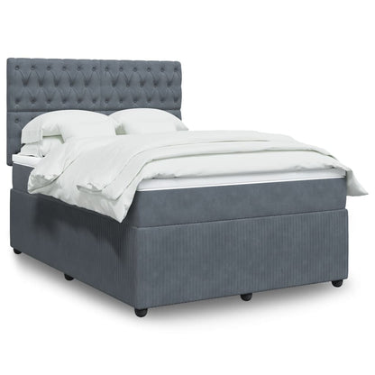Box Spring Postel S Matrací Samet Tmavě Šedá