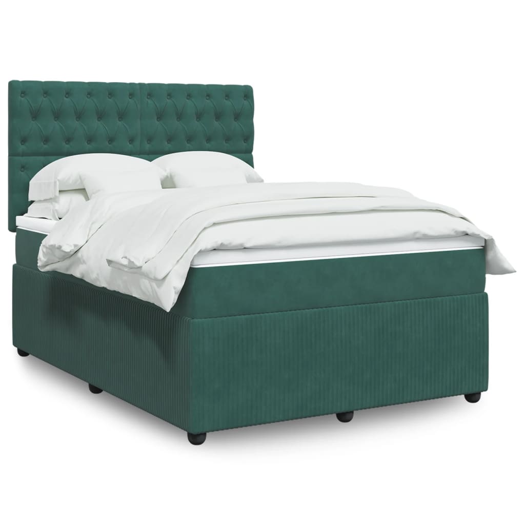 Box Spring Postel S Matrací Samet Tmavě Zelená