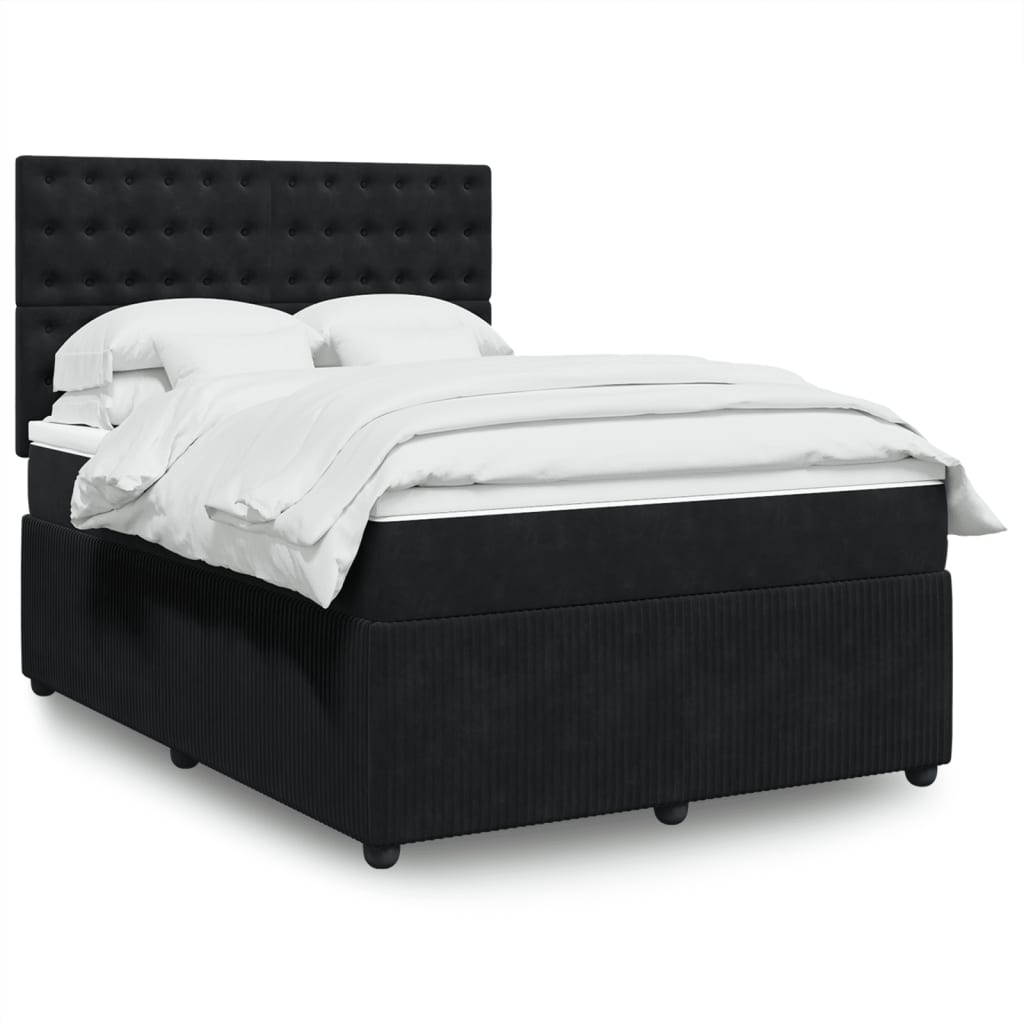 Box Spring Postel S Matrací Černá Samet Černá