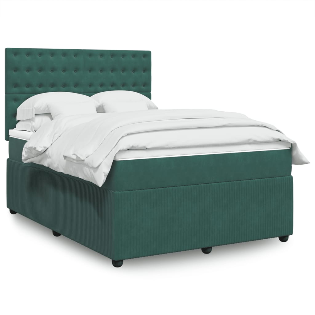 Box Spring Postel S Matrací Samet Tmavě Zelená