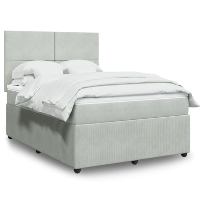 Box Spring Postel S Matrací Samet Světle Šedá