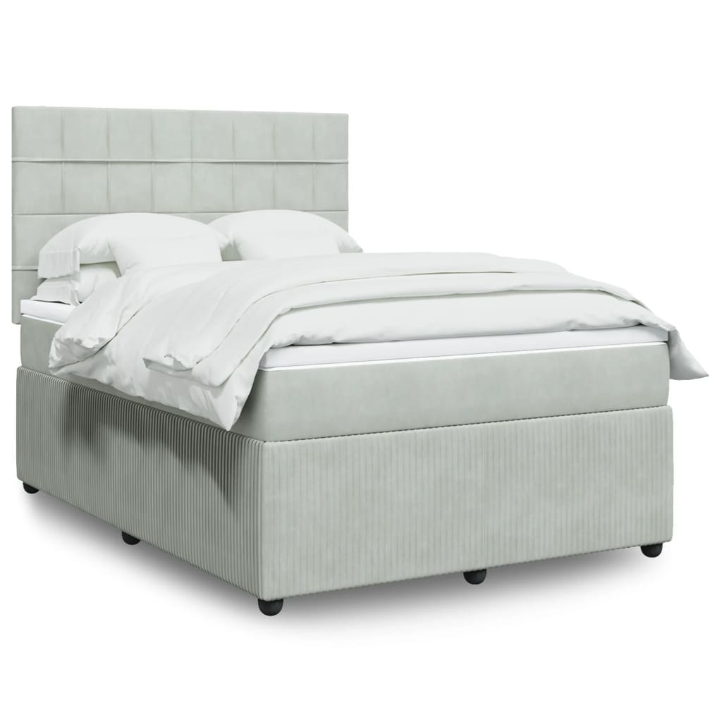 Box Spring Postel S Matrací Samet Světle Šedá