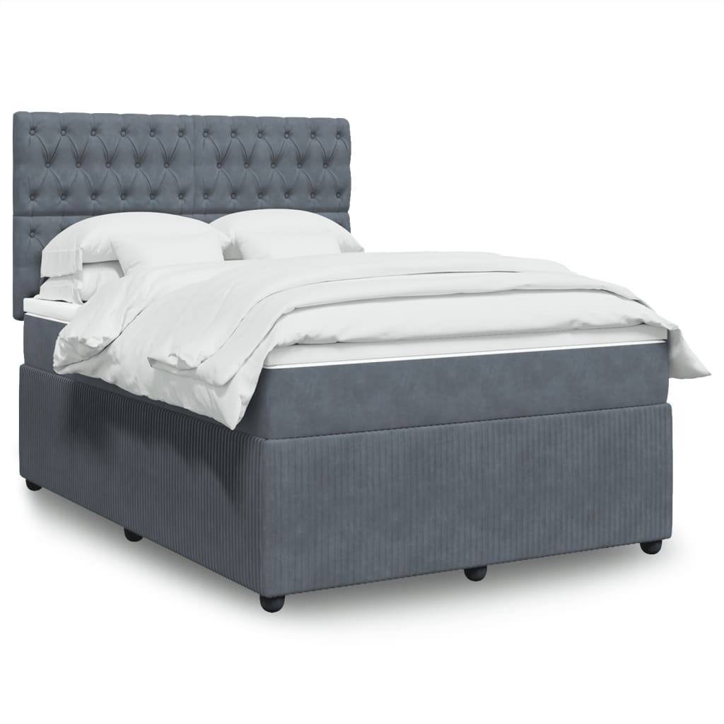 Box Spring Postel S Matrací Samet Tmavě Šedá