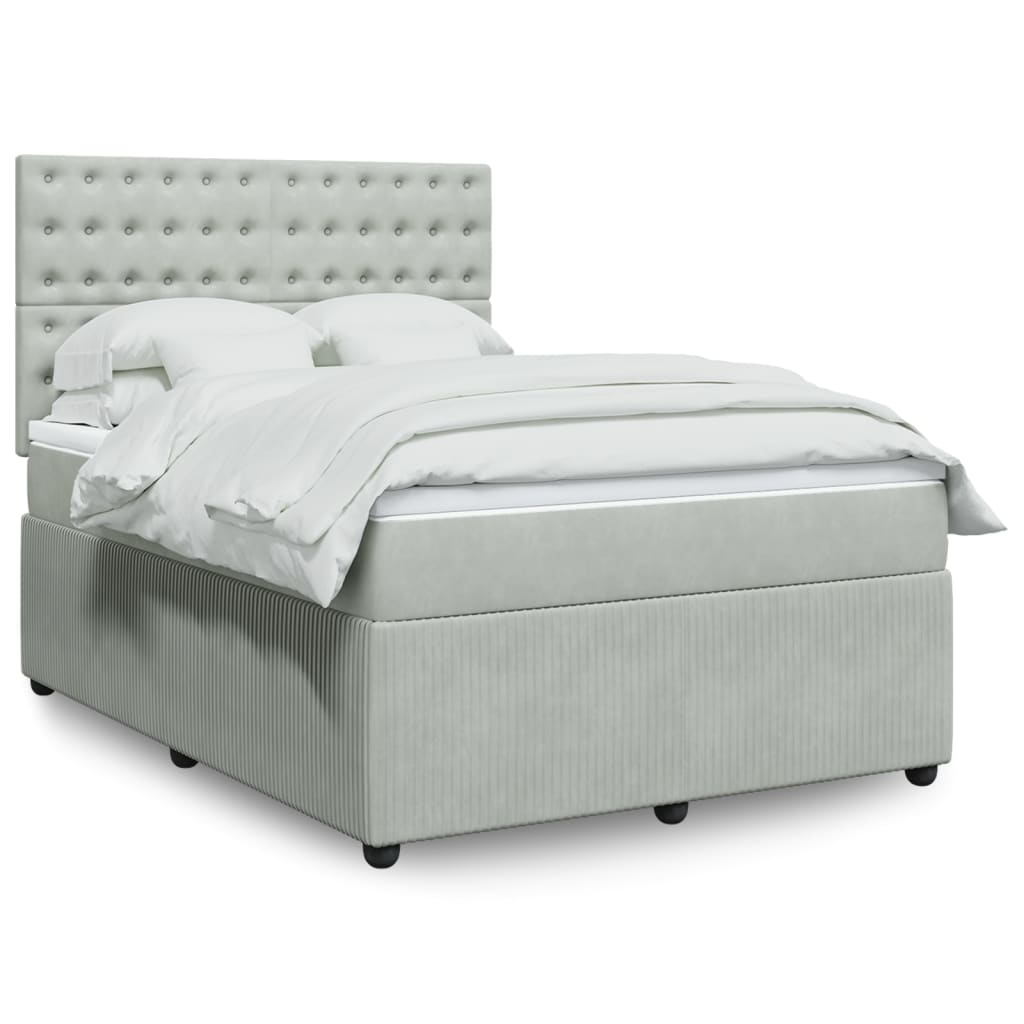 Box Spring Postel S Matrací Samet Světle Šedá