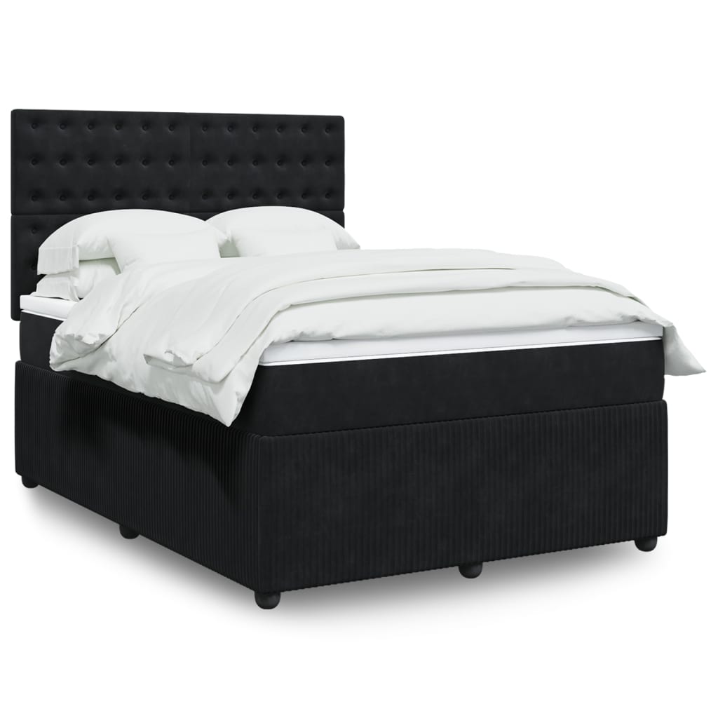 Box Spring Postel S Matrací Černá Samet Černá
