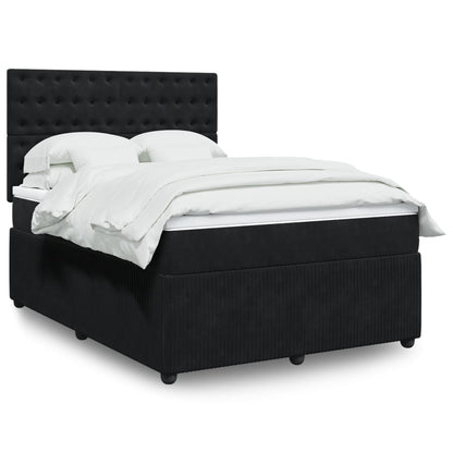 Box Spring Postel S Matrací Černá Samet Černá