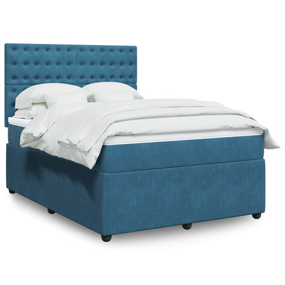 Box Spring Postel S Matrací Samet Modrá