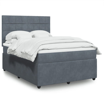 Box Spring Postel S Matrací Samet Tmavě Šedá