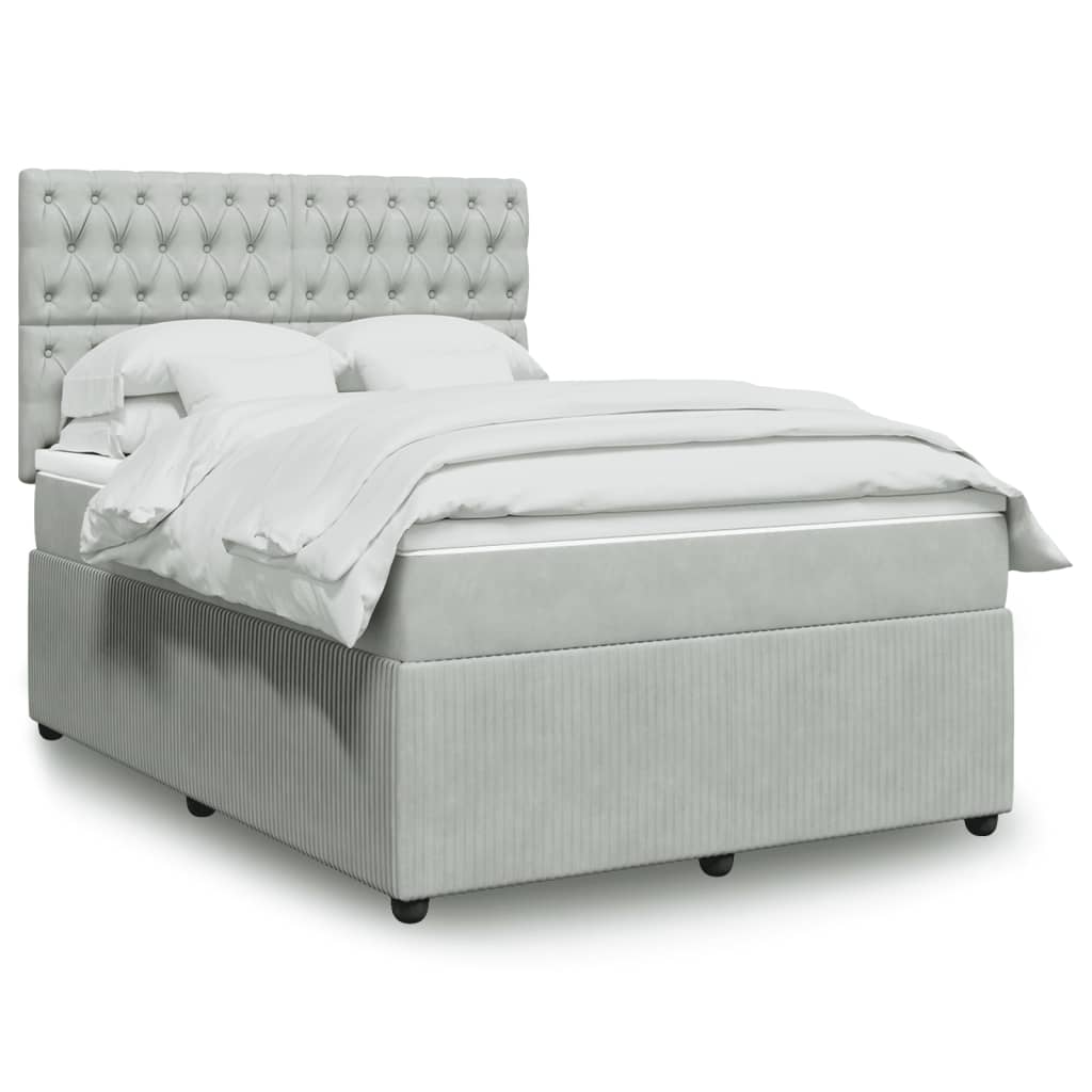 Box Spring Postel S Matrací Samet Světle Šedá