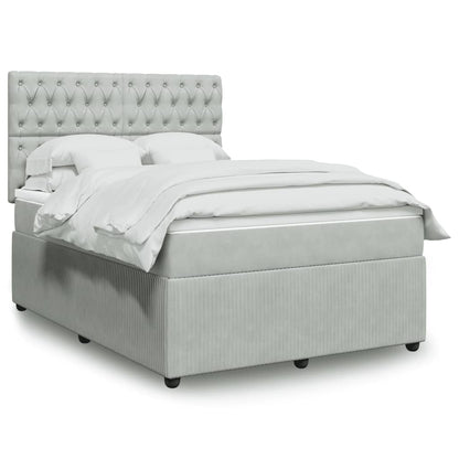 Box Spring Postel S Matrací Samet Světle Šedá