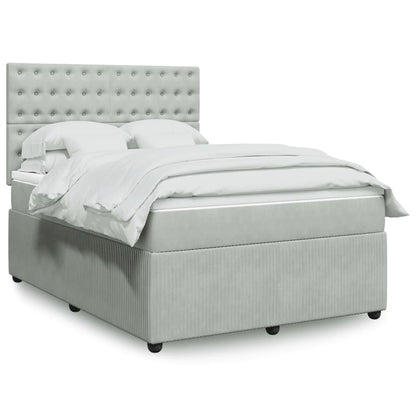 Box Spring Postel S Matrací Samet Světle Šedá