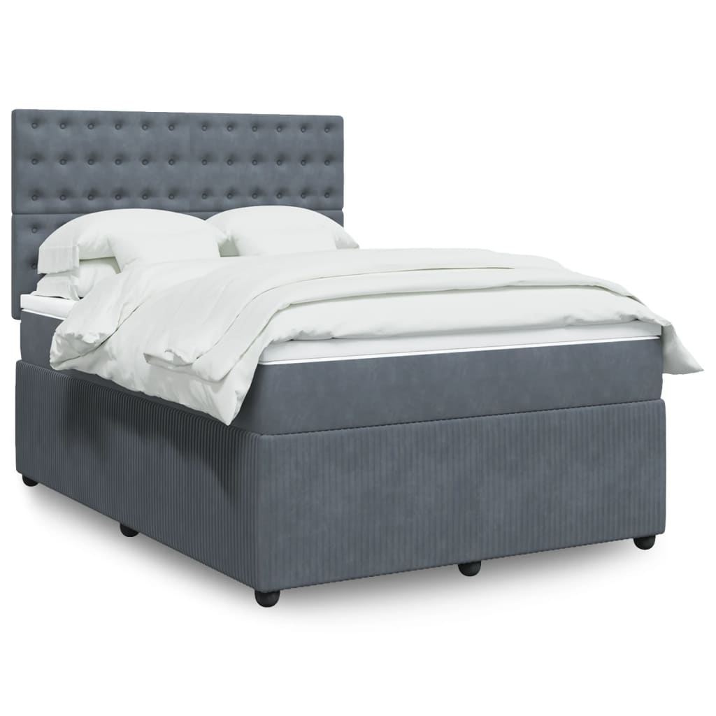 Box Spring Postel S Matrací Samet Tmavě Šedá