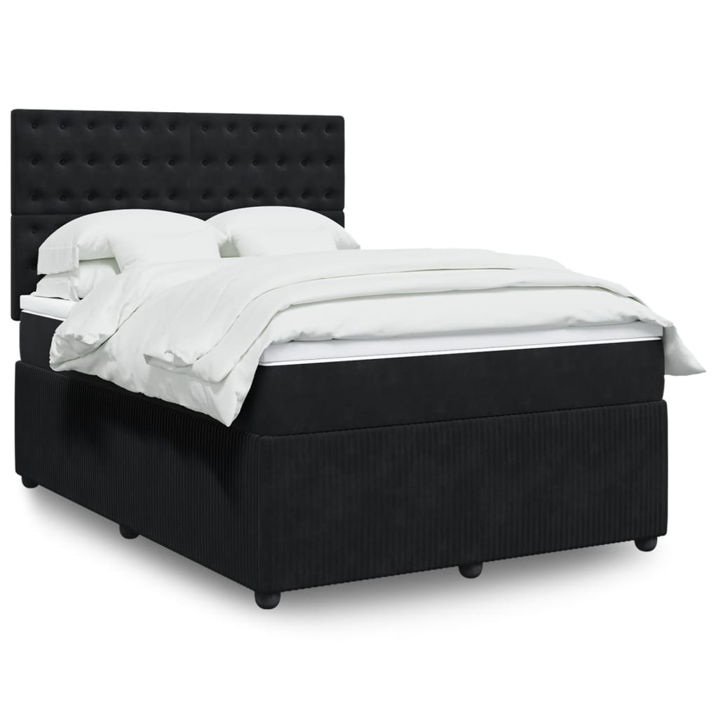 Box Spring Postel S Matrací Černá Samet Černá