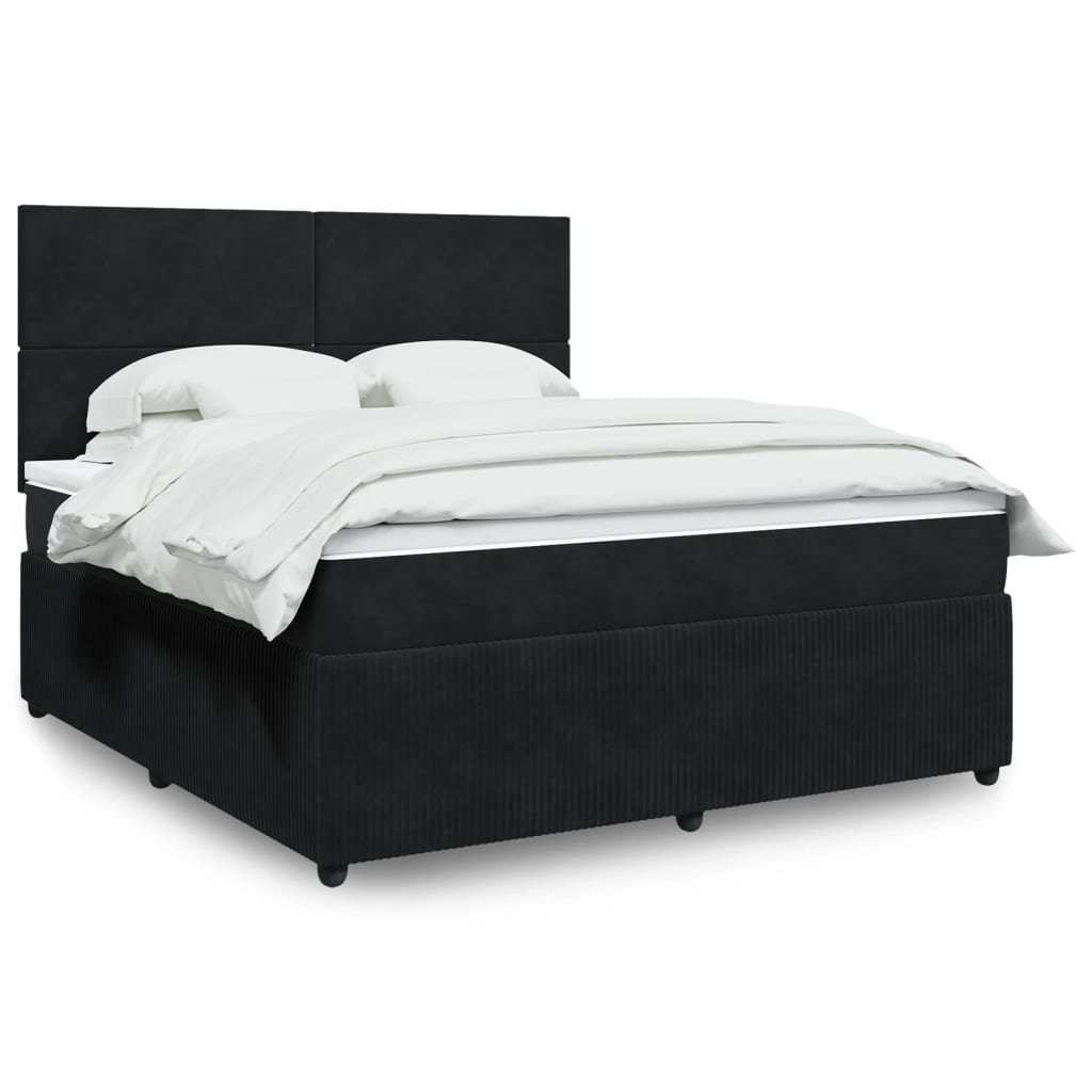 Box Spring Postel S Matrací Černá Samet Černá