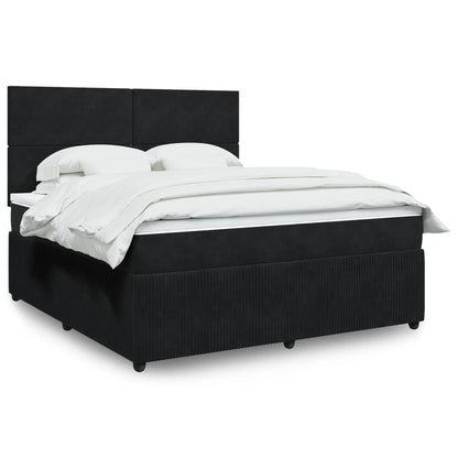 Box Spring Postel S Matrací Černá Samet Černá