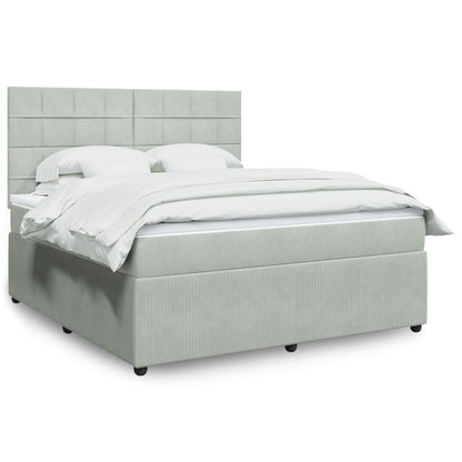 Box Spring Postel S Matrací Samet Světle Šedá