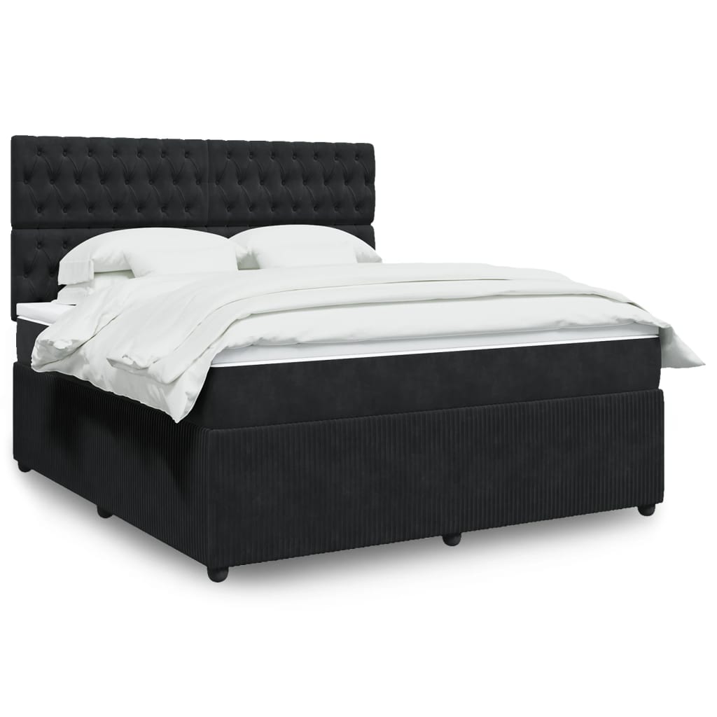 Box Spring Postel S Matrací Černá Samet Černá