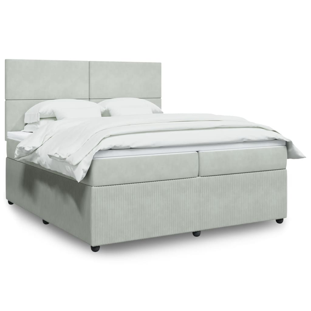 Box Spring Postel S Matrací Samet Světle Šedá