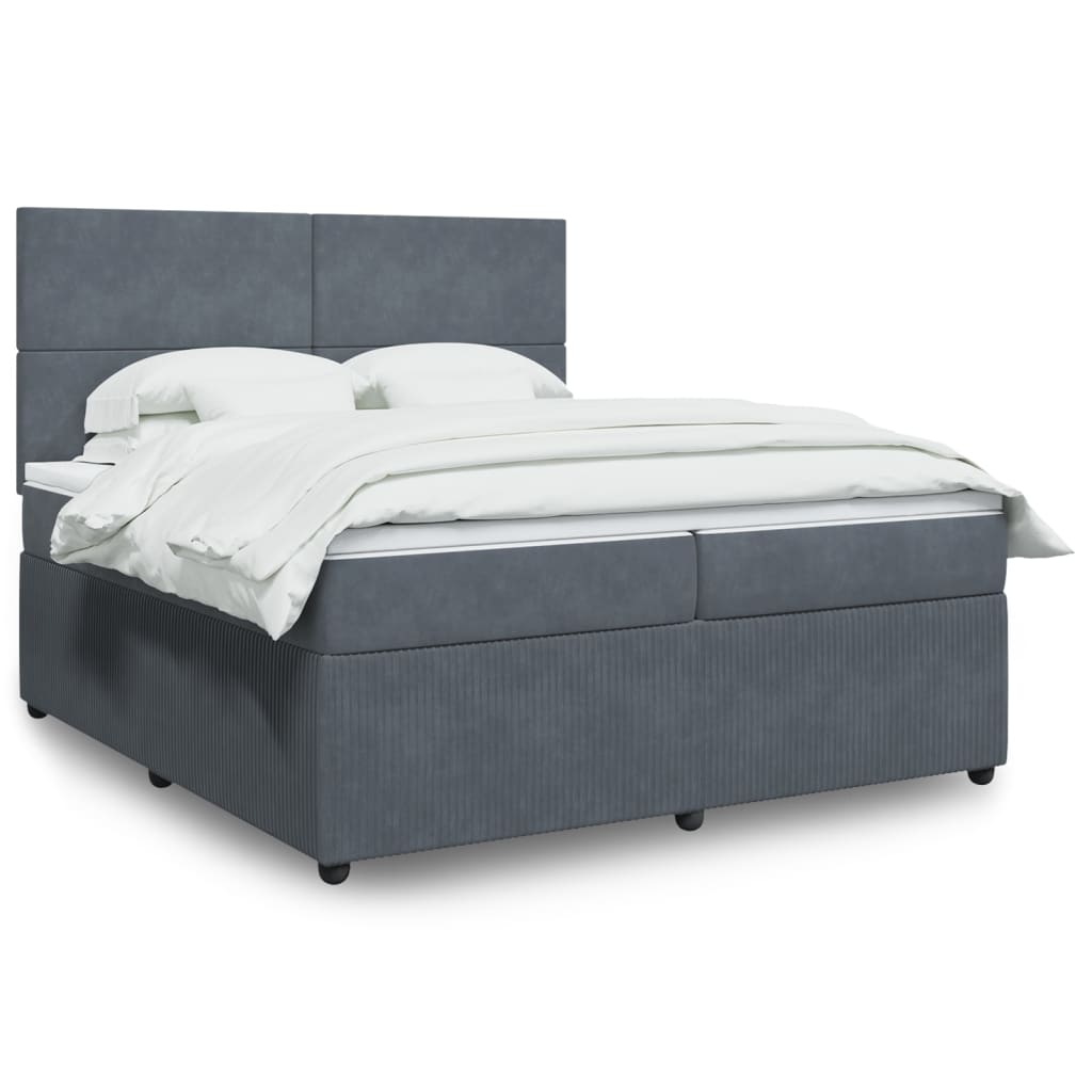 Box Spring Postel S Matrací Samet Tmavě Šedá